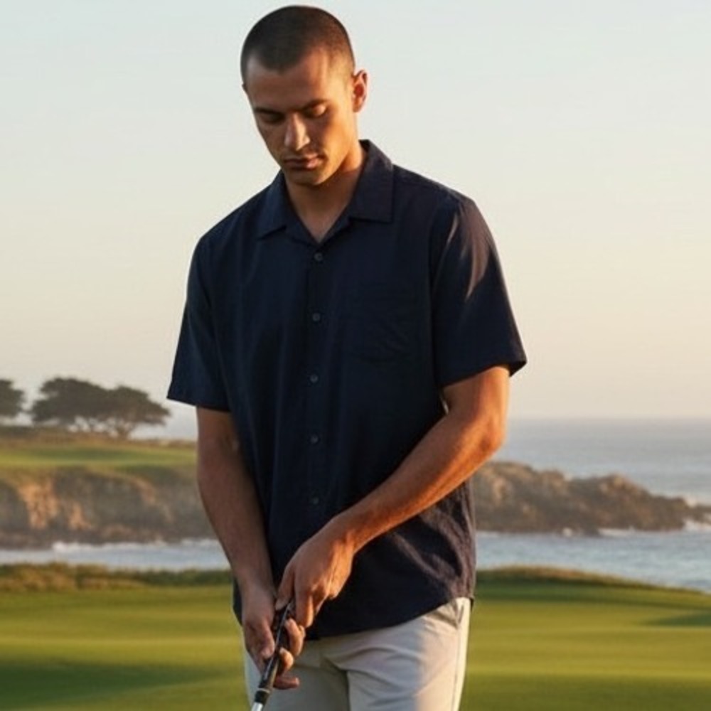 Travis Mathew Men's Short Sleeve Button-Up‎ Shirt Black Size XXL